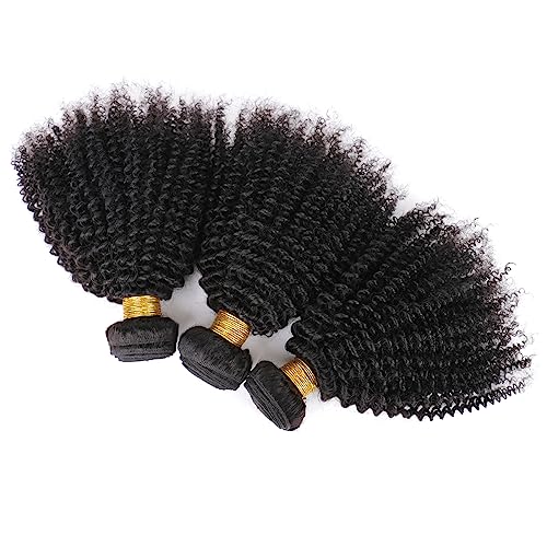 Human Hair Bundles for Black Women Afro Kinky Curly 10 12 14Inch Weave Unprocessed Virgin 100% Human Hair Extensions Natural Color