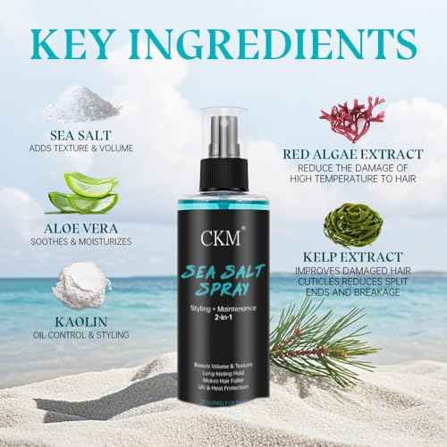 CKM Sea Salt Spray for Men,UV Protection,Texturizing & Volumizing,Natural Finish Sea Salt Spray for Hair,2-in-1 Styling & Hair Care,Creates Beach Waves With a Matte Finish for Beach & Daily Use
