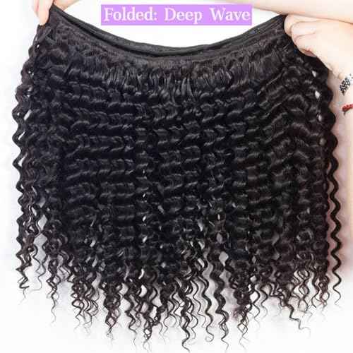 28 Inch Deep Wave Human Hair Bundles 1 Bundles Deep Wave Bundles 100% Unprocessed Brazilian Virgin Hair Curly Bundle Hair Extensions Real Human Hair Wavy Quick Weave Bundle Natural Black
