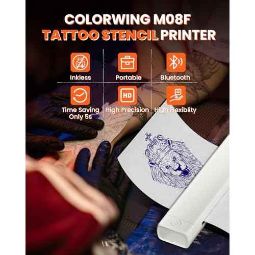 COLORWING M08F Portable Wireless Tattoo Stencil Printer, Thermal Inkless Bluetooth Tattoo Stencil Machine with 10pcs Tattoo Transfer Paper, Ideal for Tattoo Artists & Beginners - White