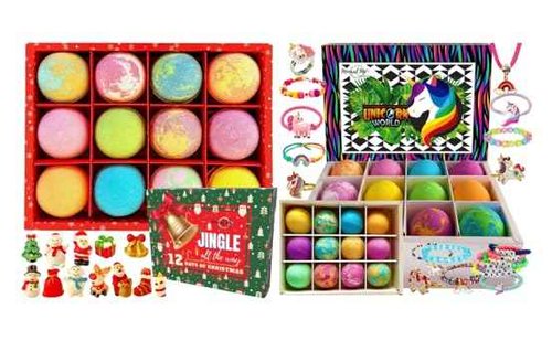 Christmas Bath Bombs for Kids with Surprise Toys Inside, 12 Pack Organic Bath Bombs Gift Set, Unicorn Bath Bombs for Girls with Jewelry Inside, Organic Bath Bombs for Kids Girls with Surprise Inside