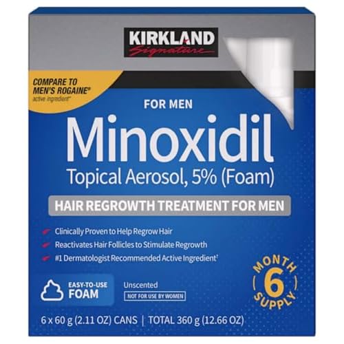 6 Months - KIRKLAND SIGNATURE Mens Minoxidil Topical Aerosol 5% Foam - Hair Regrowth Treatment 6 x 2.11 OUNCE (total 12.66 oz)