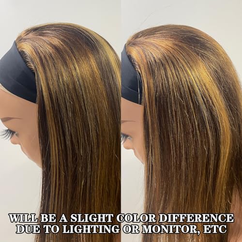 TNICE Ombre Headband Wig Human Hair Straight #4/27 Highlight Headband Wig 20 Inchs Glueless None Lace Front Wig Brazilian Virgin Human Hair Headband Wigs for Black Women Wear and Go Wig 150% Density