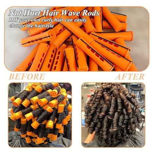 Orange Perm Rods Set for Natural Hair - 36pcs Cold Wave Rods Plastic Hair Rollers for Short Long Hair Curling Rod(36pcs Orange)