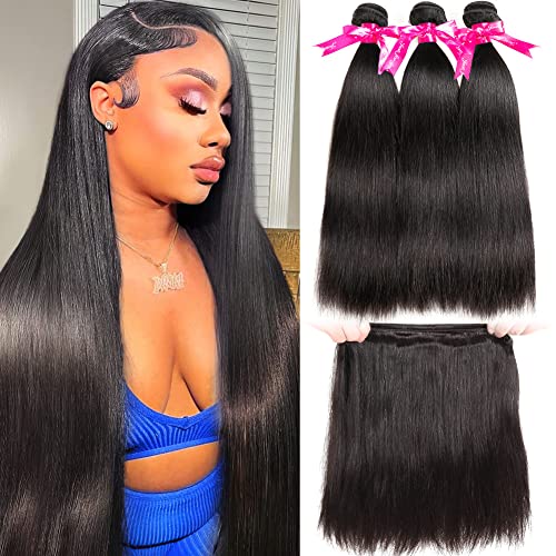 Subella Brazilian Straight Hair 3 Bundles Grade 10A Virgin Unprocessed Brazilian Straight Human Hair Weave Bundles Natural Black Color (16 18 20inch)