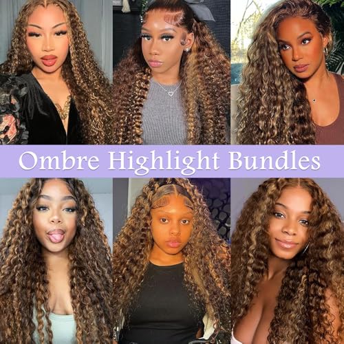 P430 Bundles Ombre Highlight Human Hair Bundles Brown Deep Wave Bundle 20 22 24 inch #4 Deep Wave Bundle 300g