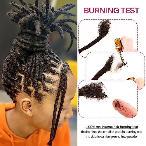 100% Loc Extensions Human Hair, 8Inch 0.8cm 40 Strands Handmade Dreadlock Extensions for Men Women Kids (#Natural Black)