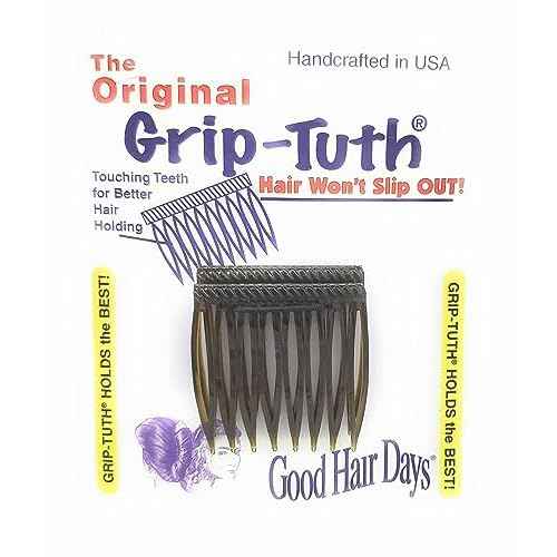 Good Hair Days Grip-Tuth Combs - 1 1/2" Side Combs, For All Types Of Hair, Decorative & Styling Women Accessories - Tortoise Shell, Set Of 2