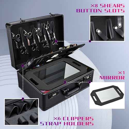Barber Accessories Case, Profesional Barbers Briefcase Tool Case, Barber Cases for Clippers and Supplies, Hair Scissors Clippers Trimmer Organizer, Barbers Suitcase with Code Lock (Matte Black)
