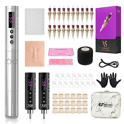 EZ Tattoo Kit - Tattoo Machine Kit Complete with Permanent Makeup Tattoo Machine Pen with 3Pcs Battery Power for Tattoo Beginners and Women Artists (Lola Air Silver)