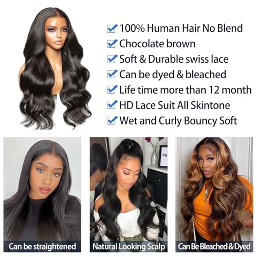 Body Wave Lace Fronts Wig Human Hair 28 Inch 13x4 HD Frontal Wigs Human Hair Pre Plucked Glueless Human Hair Wig for Women 180 Density Natural Black