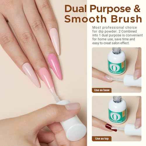 AZUREBEAUTY 2 Combined into1 Dip Powder Base & Top Coat with Activator, 0.5oz/Bottle, Fast Drying, No Lamp Needed, for Nail Kit