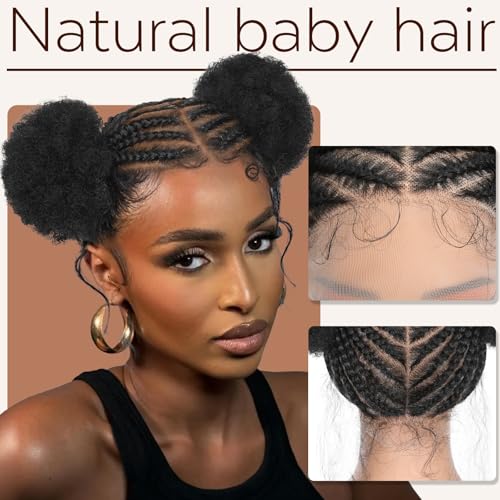 FAVE Cornrow Wig with Afro Puff Real HD Full Lace Cornrow Braided Wigs for Black Women Afro Wig with Baby Hair Braided Wig for Daily Use