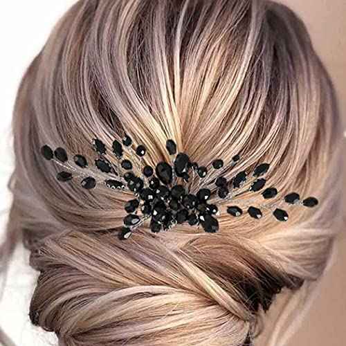 Black Teardrop Hair Side Comb Crystal Hair Pieces Rhinestone Headpieces Bride Wedding Hair Comb Bridal Hair Clip Side Combs Flower Headdress Hair Accessories for Women and Girls