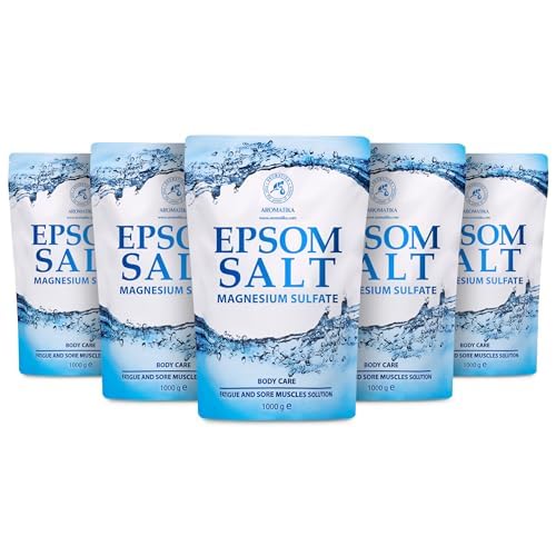 Epsom Salt Bath 175 Oz - 100% Pure & Natural Epsom Salt 5 x 35 Oz- Concentrated Magnesium Sulphate - Soothing & Relieves Sore Muscles - Body Care - Good Skin Care & Muscle Relaxant