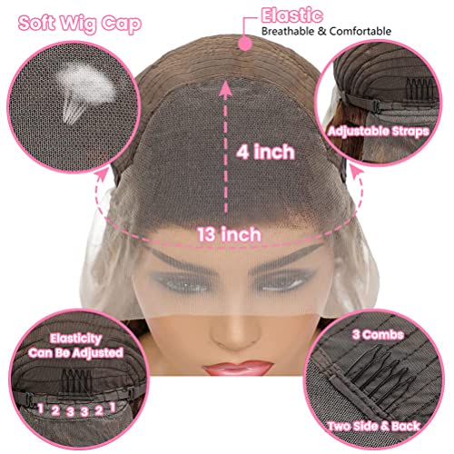 Highlight Ombre Lace Front Human Hair Wig - Pre Plucked 4/27 Brown Honey Blonde Body Wave - 13x4 HD Lace Frontal - 150% Density 24 Inch - For Black Women