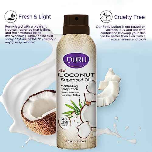 Duru Coconut Moisturizing Spray Lotion - Spray Moisturizer Coconut Oil Lotion 48 Hour Moisture Body Lotion