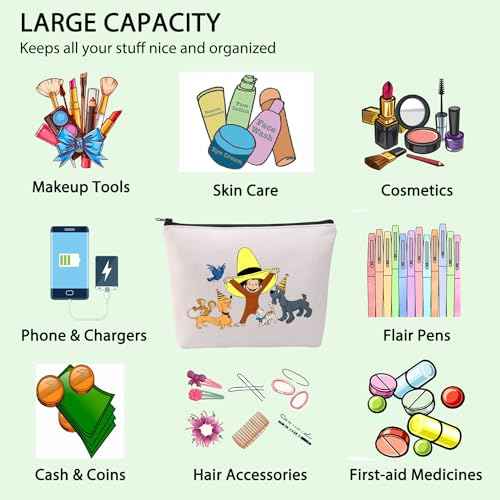 FOTAP Cartoon Monkey Makeup Bag Best Friends Gift Cartoon Characters Lover Gift Adventure TV Series Cosmetic Bag BFF Gift (Monkey &hat)