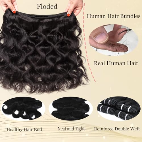 Human Hair Bundles Raw Body Wave Single 1 Bundles Deals 100% Unprocessed Virgin Human Hair 12A Quick Weave Real Human Hair Extensions Natural Black 28 Inch