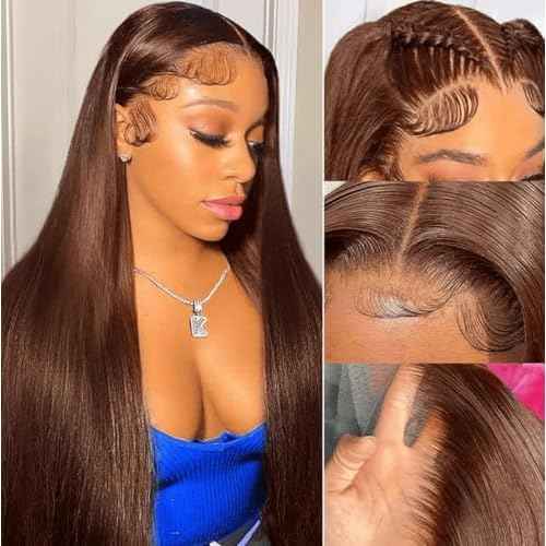 30 Inch Chocolate Brown Lace Front Wig - Human Hair, 13x6 Lace Front, 200% Density HD Lace Frontal, Glueless Lace Closure, Pre Plucked
