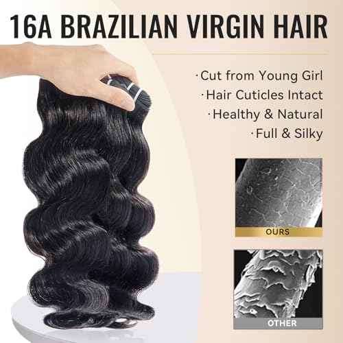WEQUEEN Bundles Human Hair Body Wave 16A Brazilian Virgin Hair Bundles 20 Inch Thick Weave Natural Black