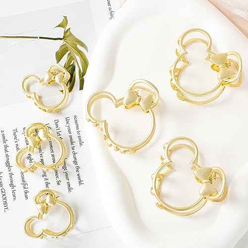 6 Pack Large Metal Claw Clips, Gold Hair Clips, Thick Hair Barrette Hair Clips for Mouse Ears Theme Party Super Cute Theme Park Hair Clasps Accessories