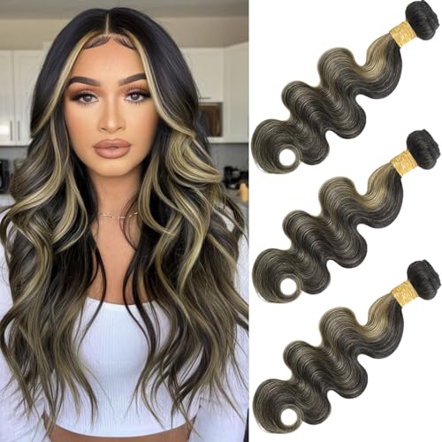 22 24 26 Inch Black Blonde Human Hair Bundles Body Wave Bundles Brazilian Virgin Hair Weave Double Weft Bundles Deal P1b/27