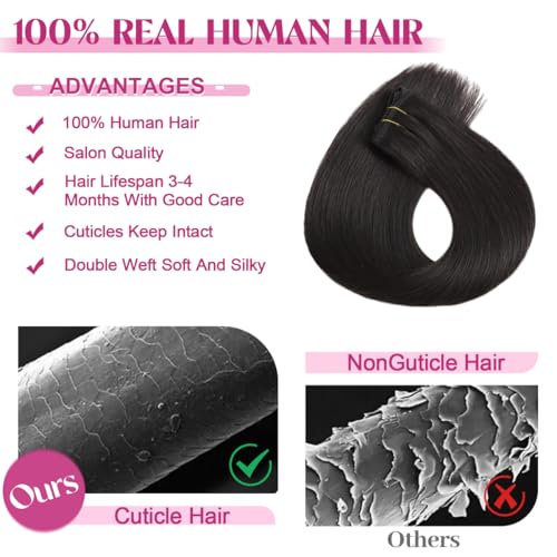 Clip in Hair Extensions Real Human Hair, Remy Human Hair Clip in Extensions for Black Women, Invisible Natural Straight Seamless Clip ins Hair Extensions 8pcs Double Weft #1B 24inch 120g