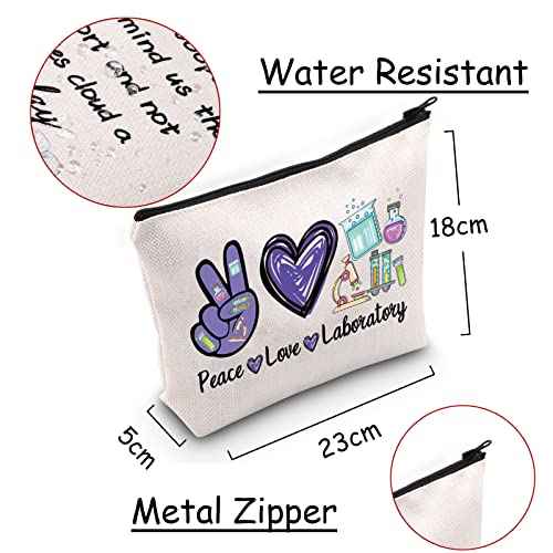 JXGZSO Lab Technician Makeup Bag Gift For Science Lovers Peace Love Laboratory Cosmetic Bag Biology Teacher Gift