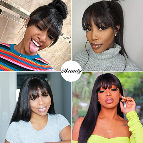 hair Mechine Made wig human hair natural black body wave 150% density with Pre Plucked Hairline with baby hair grade 10A hair wig (20, Straight wig with Bang)