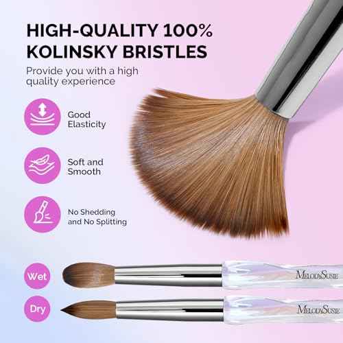MelodySusie Kolinsky Acrylic Nail Brush, 100% Pure Kolinsky Hair, Professional Nail Brush for Acrylic Powder Nail Extension and 3D Nail Carving, for DIY Home Salon, Size 14
