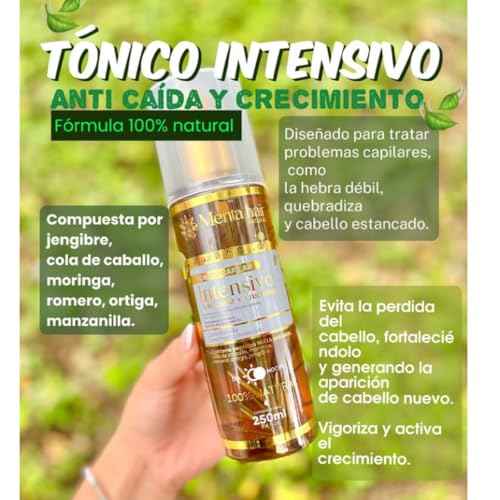 Tonico capilar anticaida y crecimiento con romero y jengibre Menta Hair - Vegan Natural Extracts - Horsetail, Moringa, Rosemary, Chamomile extract ? No Parabens 250ml Artesanal