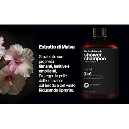The Goodfellas' smile FURIAH 3-in-1 Shower Shampoo | Bold Leather & Wood Scent | Body Wash & Hair Cleanser for Men | Gently Cleanses, Hydrates & Refreshes | Made in Italy