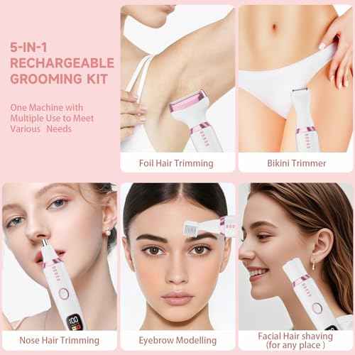 Electric Razor Shavers for Women 5 in 1 Electric Shaver for Women,Cordless Replaceable Facial Eyebrow Razors & Nose Hair Trimmer, Wet Dry Bikini Trimmer Pubic Hair Removal Gifts for Womens 3028A White