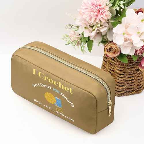 Funny Crocheting Gifts Makeup Bag Crochet Gift for Crochet Lovers Knitting Lovers Crocheter Cosmetic Pouch Crochet Knitting Gifts for Women Knitting Gift for Grandma Auntie Mom Mothers Day
