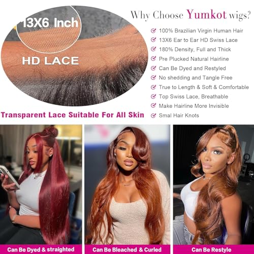 Chocolate Brown 13¡¿6 Body Wave Lace Front Wigs Human Hair 16Inch 180% Density HD Lace Frontal Wigs Human Hair Pre Plucked with Baby Hair Colored Wigs for Women