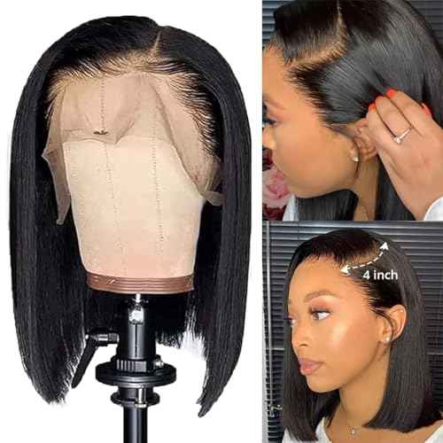 13x4 Bob Wig Human Hair Pre Plucked 180% Density Straight Bob Lace Front Wigs Human Hair Short Bob Wigs for Black Women Human Hair 14 Inch