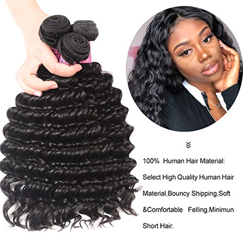 UNICE Deep Wave Human Hair Weave 1 Bundle 20 inch Unprocessed Brazilian Virgin Human Hair Sew in Extensions Natural Black Color Can be Dyed and Bleached