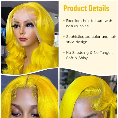 Yellow Wig Human Hair 13x4 Yellow Human Hair Wig 200 Density Body Wave Lace Front Wig Human Hair Colored Lace Front Wigs Pre Plucked HD Frontal Wigs 22 Inch