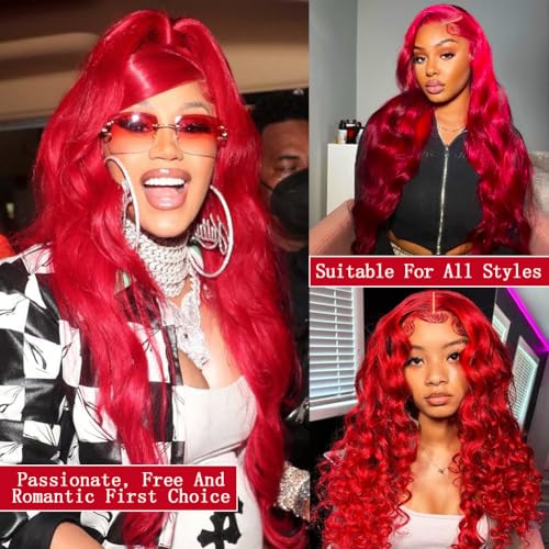 Red Wig 13x6 Lace Front Wigs Human Hair 22 Inch Body Wave Lace Front Wigs Human Hair Red 200 Density HD Colored Body Wave Frontal Wigs