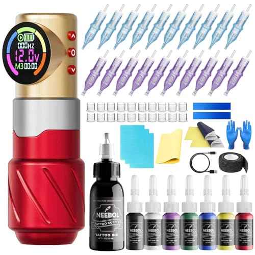 Neebol Wireless Tattoo Gun Kit ? Iron Style Tattoo Kit with LED Digital Display, 1800mAh Battery, 20PCs Cartridge Needles, Dot Mode, Complete Tattoo Machine Set for Professional & Beginner