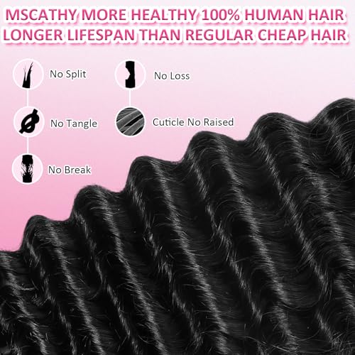 Human Braiding Hair for Boho Braids Deep Wave Bulk Human Hair for Braiding 150g Brazilian Human Hair for Boho Braids 16inch Bohemian Hair for Braiding Natural Black Best Human Extensions