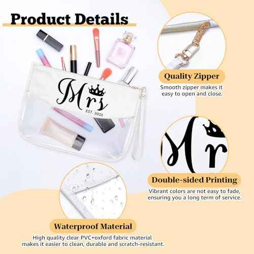 Bridal Shower Gifts Clear Makeup Bag Mrs Wedding Gifts Bachelorette Present for Bride Transparent Cosmetic Bag Bride To Be Present for Her Wife Girlfriend Christmas Engagement Toiletry Pouch