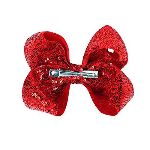 6 Inch Red Sparkly Glitter Sequin Hair Bows for Girls Toddlers Kids Children Teenage (2PCS)
