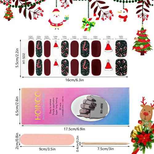 Christmas Full Nail Stickers Christmas Semi Cured Gel Nail Wraps Strips,HOINCO Self-Adhesive Nail Stickers,Christams Nail Decoration(Dark red Jump Color)