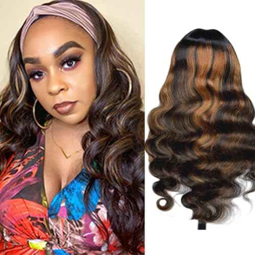 Headband Wigs for Black Women Human Hair 18 Inch Glueless Body Wave Headband Wig Human Hair 100% Brazilian Virgin Hair Machine Made Head band Wig 150% Density