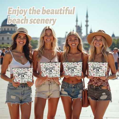 4PCS Washington DC Themed Makeup Bag Washington dc Souvenirs Gift for Women, Best Friend, Sister - Travel Friendly Cosmetic Bag, Birthday Christmas Present