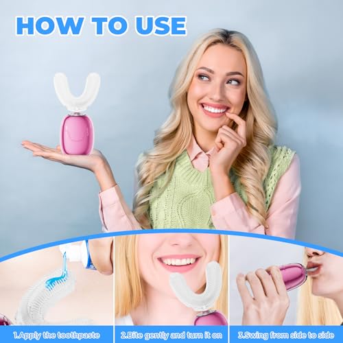 Electric Toothbrush Adults U Shaped Automatic toothbrushes,360¡Æ Whole Mouth Cleansing 3 Cleaning Modes,Rechargeable, Waterproof (White)