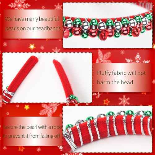Christmas Headband Christmas Bell Hairband Girls Holiday Headbands Red Green Silver Hair Accessories Xmas Jingle Bell Headbands for Women Girls