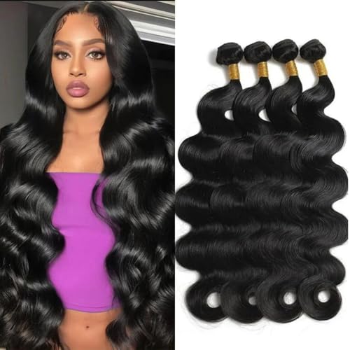 MsSunlight 12A Body Wave Bundles Human Hair 14 16 18 20 Inch Human Hair Bundles 100% Unprocessed Brazilian Virgin Hair 4 Bundles Quick Weave Deals Human Hair Extensions for Women Natural Color